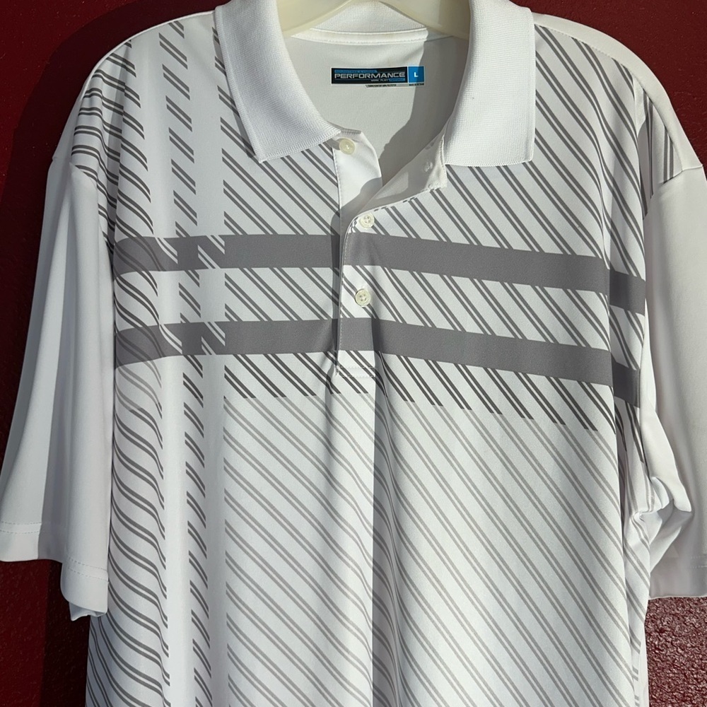 Roundtree & Yorke Performance Golf White  and Gray Polo Shirt - Picture 4 of 6
